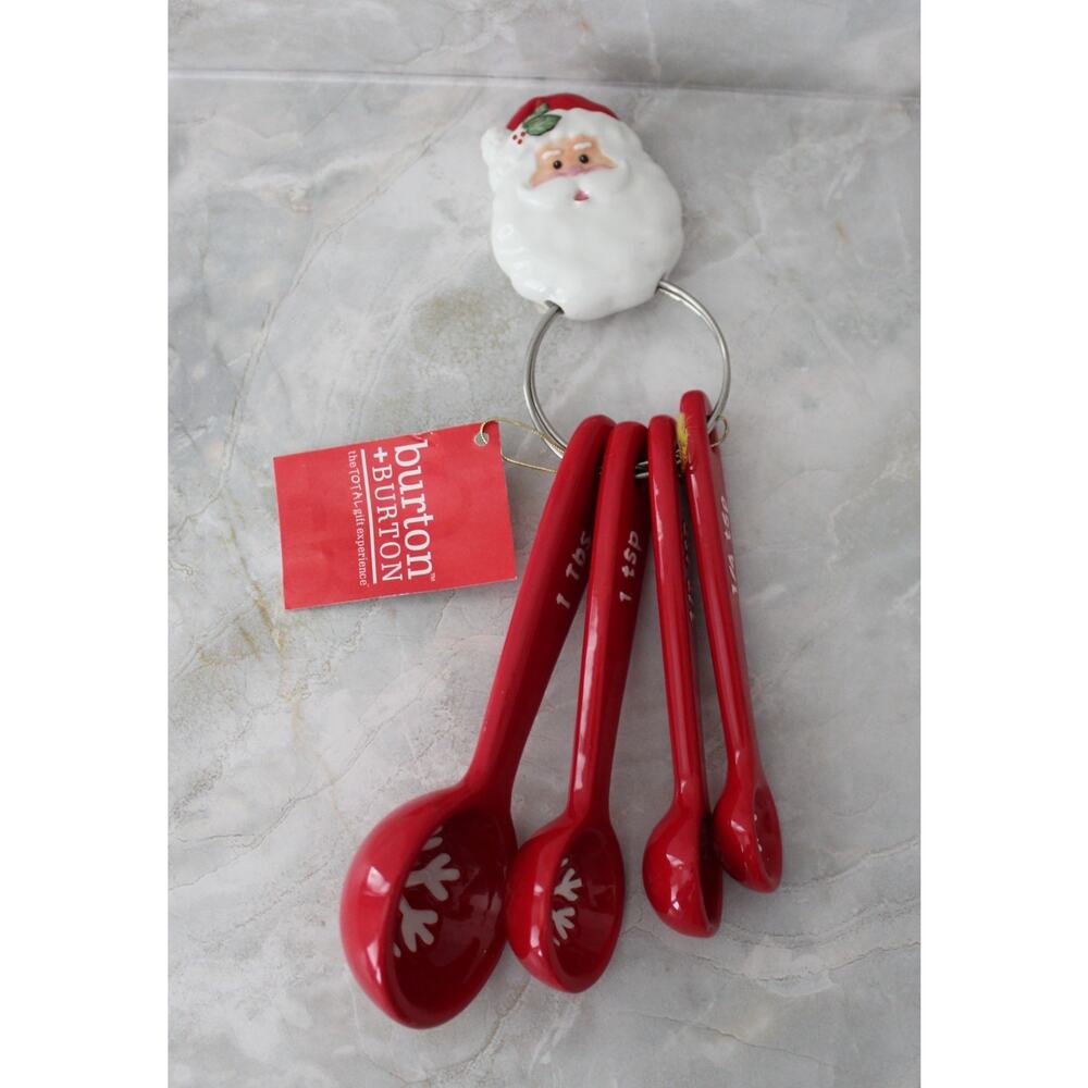 Burton+Burton Christmas Measuring Spoons Santa Ceramic Set of 4 NWOB